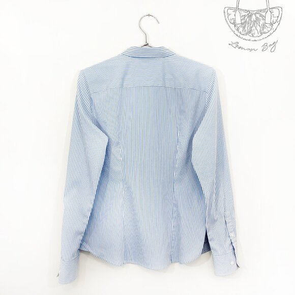 H&M / Fitted Office Button Down Shirt Collar / Blue White Stripes / Size S - Picture 4 of 6